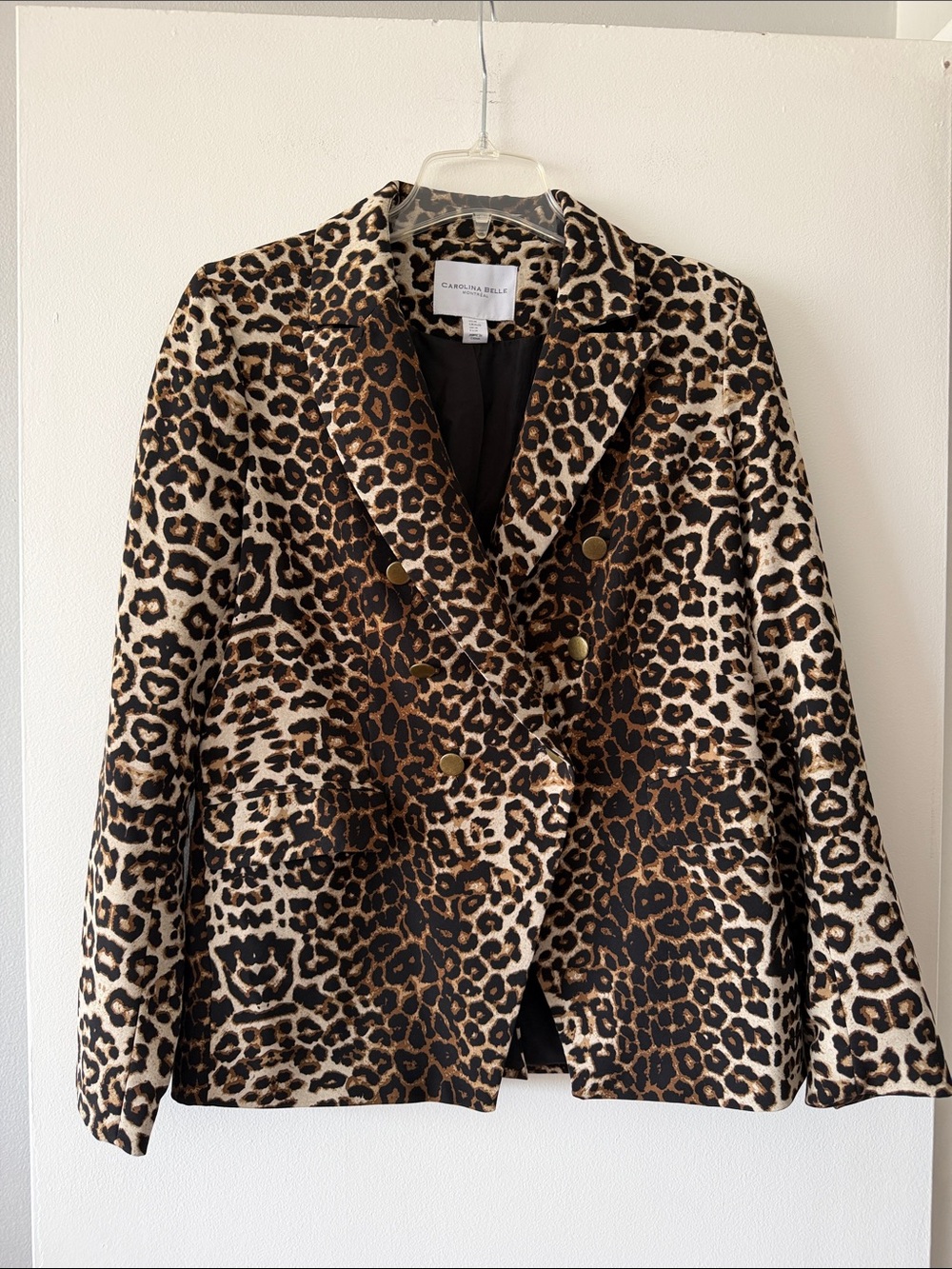 Carolina Belle Leopard Print Double-Breasted Blazer Jacket Size M Gold Buttons